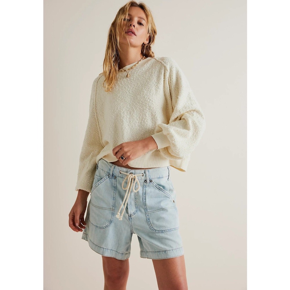 We The Free People Second Chances Shorts Low Rise Blue Slouchy Relaxed Coastal S